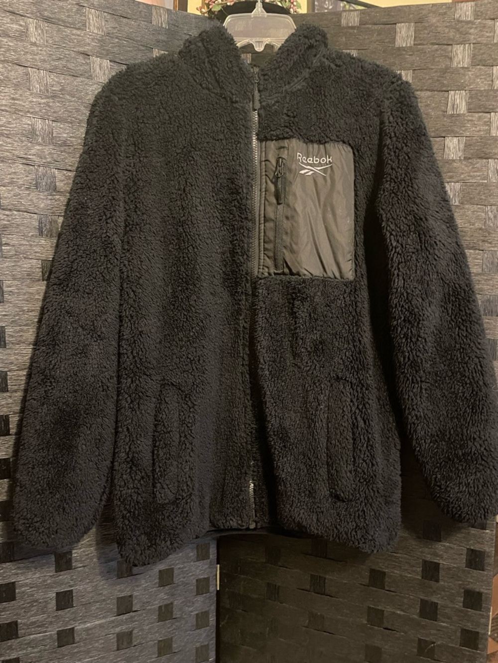 Reebok Unisex Lightweight Fleece Jacket Black Size LG Hoodie Sherpa Full Zip